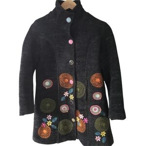 Moda Sport Floral Embroidered Black Coat